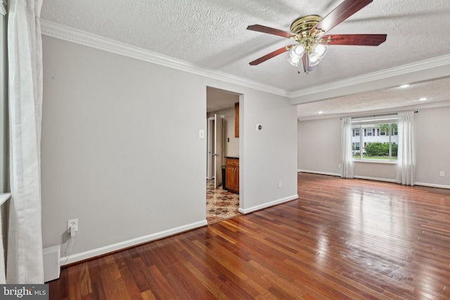 7112 Bonniemill Ln, Springfield, VA 22150 - empty room featuring hardwood / wood-style floors, ceiling fan, ornamental molding, baseboards, and a textured ceiling