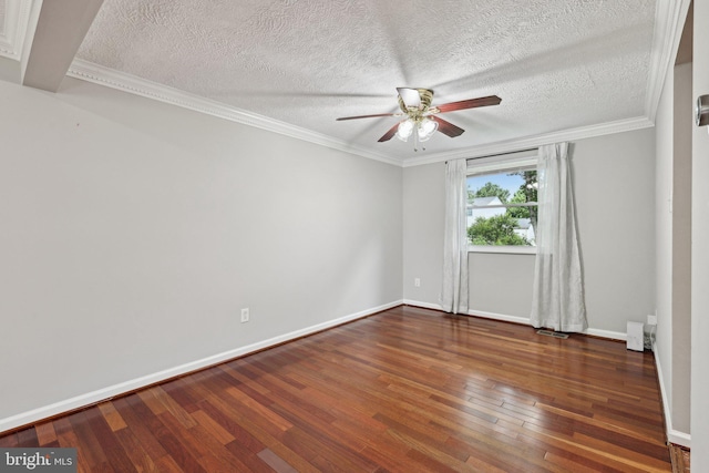 7112 Bonniemill Ln, Springfield, VA 22150 - spare room with ceiling fan, wood-type flooring, a textured ceiling, baseboards, and crown molding