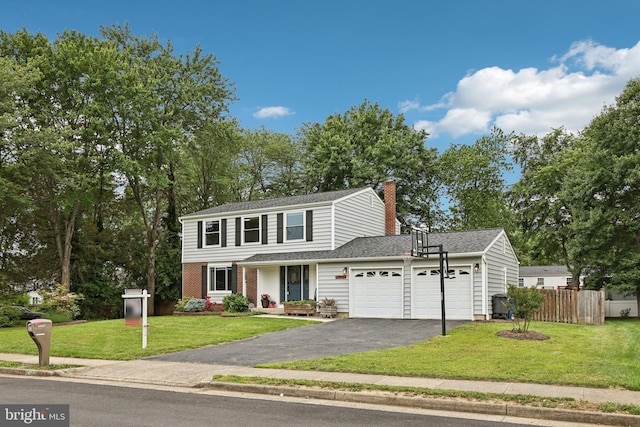 7112 Bonniemill Ln, Springfield, VA 22150 - view of front of home featuring a garage, driveway, a chimney, and a shingled roof