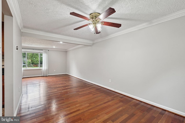 7112 Bonniemill Ln, Springfield, VA 22150 - empty room featuring a ceiling fan, wood finished floors, a textured ceiling, baseboards, and crown molding