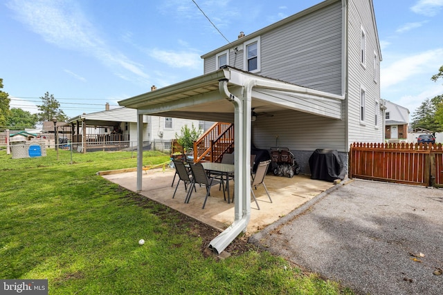view of patio featuring stairs and area for grilling