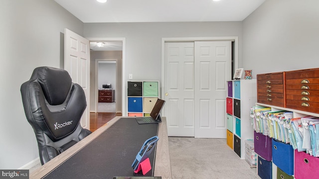 view of carpeted home office