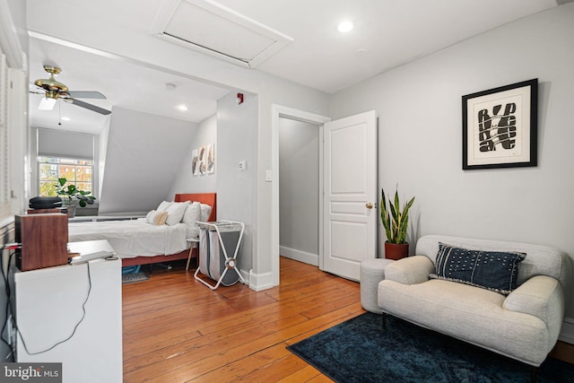 1207 Spruce St Unit 301, Philadelphia, PA 19107 - bedroom with attic access, recessed lighting, light wood-style floors, vaulted ceiling, and baseboards