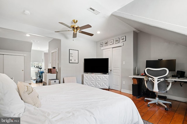 1207 Spruce St Unit 301, Philadelphia, PA 19107 - bedroom featuring recessed lighting, hardwood / wood-style floors, baseboards, visible vents, and lofted ceiling