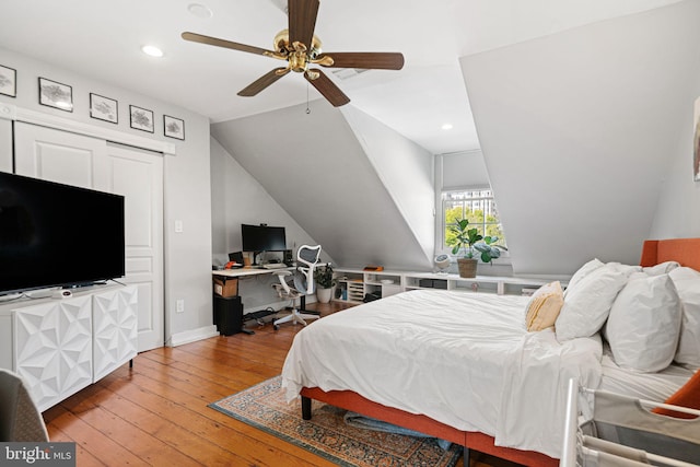 1207 Spruce St Unit 301, Philadelphia, PA 19107 - bedroom featuring lofted ceiling, ceiling fan, recessed lighting, and light wood-style flooring