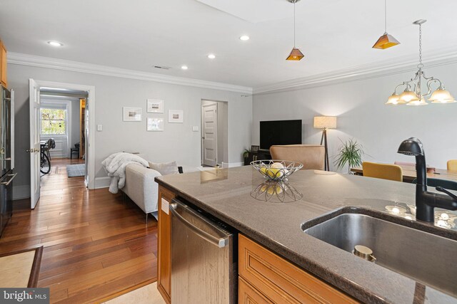 1207 Spruce St Unit 301, Philadelphia, PA 19107 - kitchen featuring dishwasher, a sink, hardwood / wood-style floors, and open floor plan
