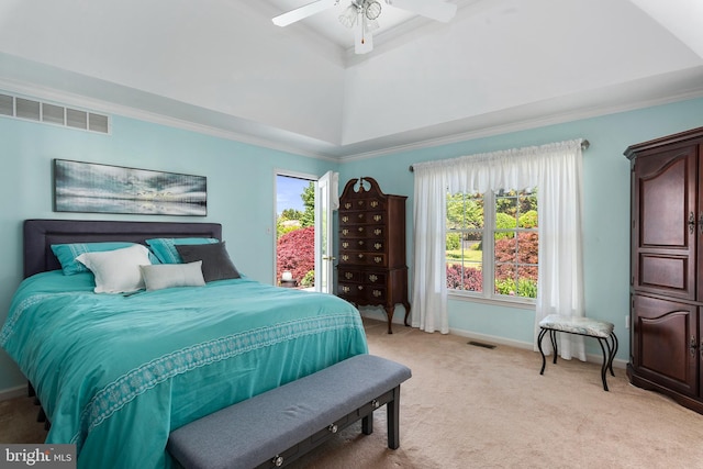 178 Cool Breeze Dr, Clayton, DE 19938 - bedroom with light colored carpet, baseboards, crown molding, a ceiling fan, and a raised ceiling