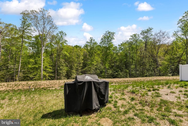 view of yard with a forest view
