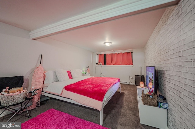 carpeted bedroom featuring baseboard heating