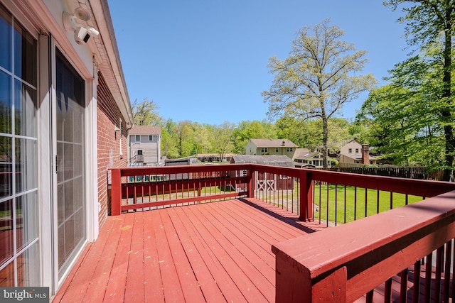 deck featuring a fenced backyard and a lawn