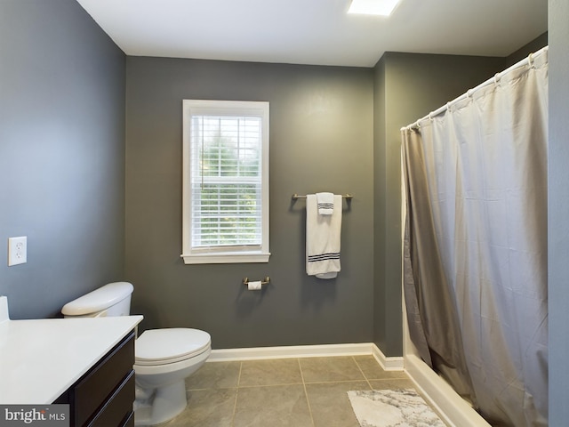 10037 Grapevine Rd, Mardela Springs, MD 21837 - bathroom with toilet, vanity, tile patterned flooring, baseboards, and curtained shower