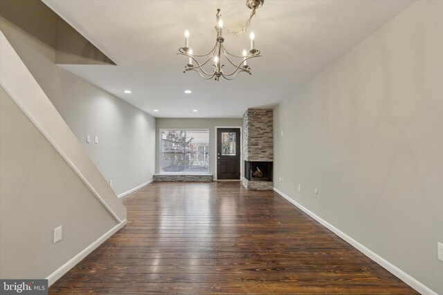 1110 Lombard St Unit 22, Philadelphia, PA 19147 - unfurnished living room with recessed lighting, baseboards, an inviting chandelier, and hardwood / wood-style flooring