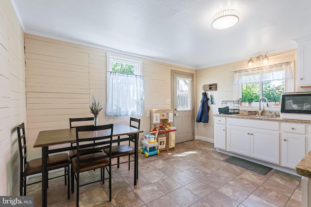 kitchen featuring white cabinets, a wealth of natural light, and a sink