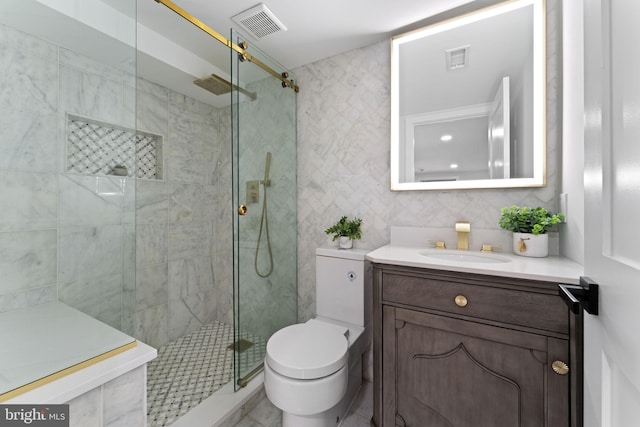 5123 8th St NW, Washington, DC 20011 - full bath featuring tile walls, visible vents, vanity, and a stall shower