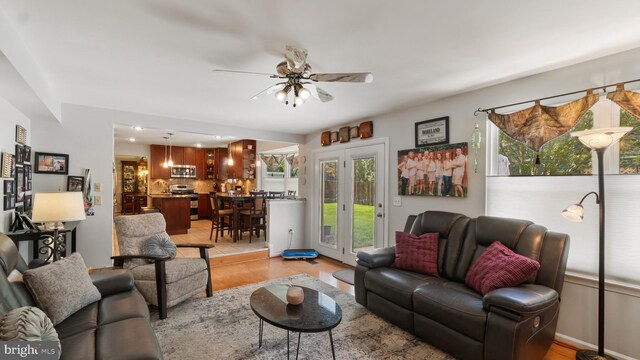 2317 Nantucket Dr, Crofton, MD 21114 - living room with light wood-style floors, a ceiling fan, and recessed lighting