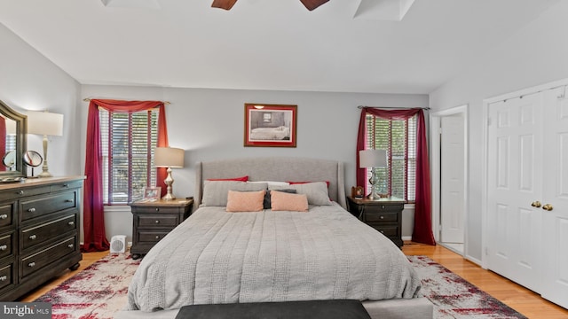 2317 Nantucket Dr, Crofton, MD 21114 - bedroom featuring light wood-style floors, ceiling fan, a closet, and multiple windows