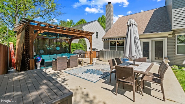 2317 Nantucket Dr, Crofton, MD 21114 - view of patio / terrace featuring fence, a pergola, a deck, outdoor lounge area, and outdoor dining area