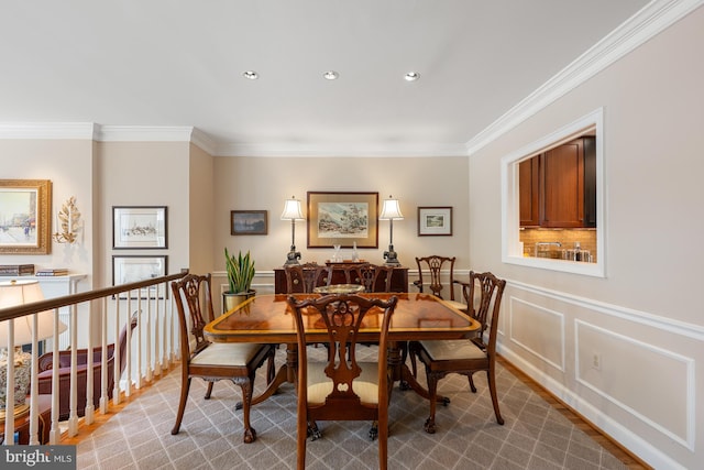 4360 Westover Pl NW, Washington, DC 20016 - dining area featuring recessed lighting, wainscoting, and crown molding