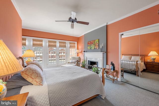 4360 Westover Pl NW, Washington, DC 20016 - carpeted bedroom with ornamental molding, a high end fireplace, and a ceiling fan
