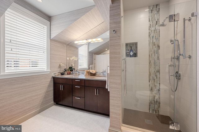 4360 Westover Pl NW, Washington, DC 20016 - full bath with double vanity, tile patterned flooring, a stall shower, and a sink