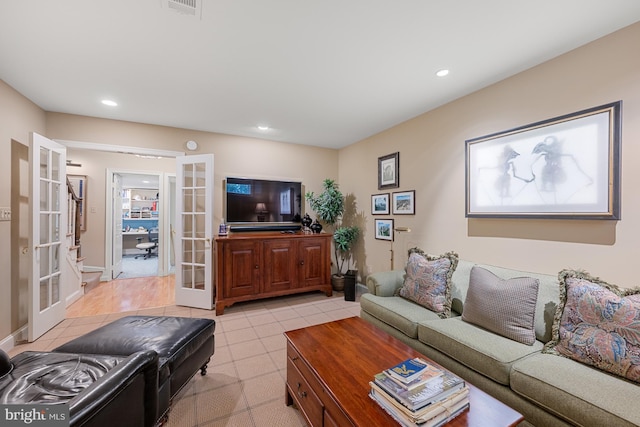 4360 Westover Pl NW, Washington, DC 20016 - living area featuring light tile patterned floors, french doors, visible vents, and recessed lighting