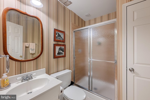 4360 Westover Pl NW, Washington, DC 20016 - bathroom with a stall shower, toilet, and wallpapered walls