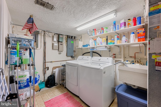 4360 Westover Pl NW, Washington, DC 20016 - laundry area featuring a sink, laundry area, electric panel, washer and clothes dryer, and visible vents