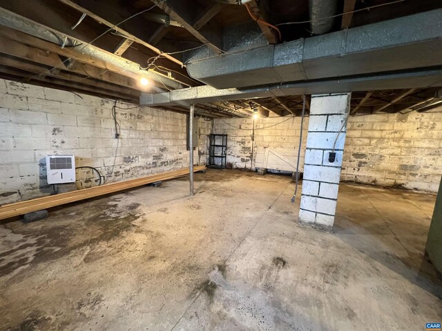 view of unfinished basement