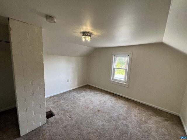 additional living space with baseboards, lofted ceiling, and carpet