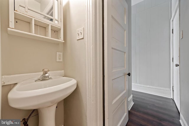 3547 N 21st St, Philadelphia, PA 19140 - bathroom featuring a sink, wood finished floors, and baseboards