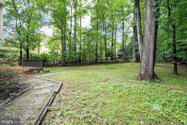 view of yard featuring a wooden deck