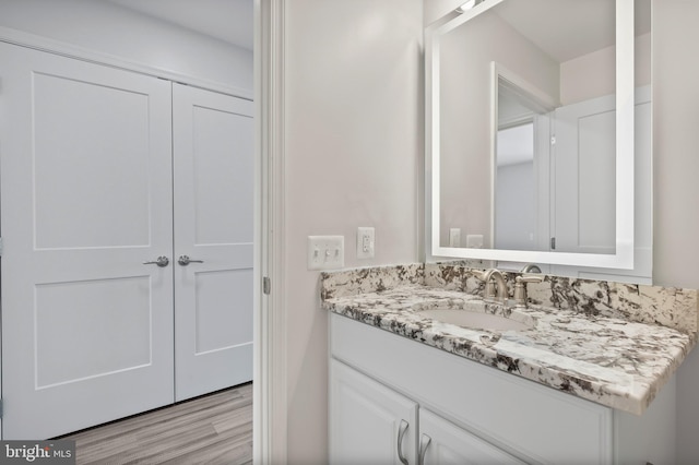 bathroom with wood finished floors and vanity
