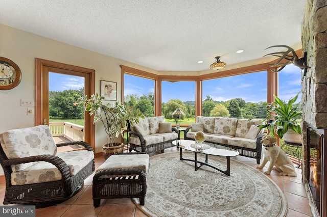 18291 Calumet Ln, Bluemont, VA 20135 - living area featuring light tile patterned floors and a textured ceiling