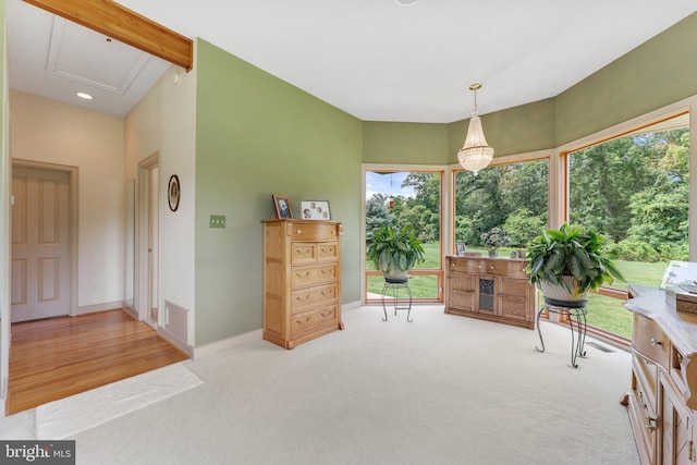 18291 Calumet Ln, Bluemont, VA 20135 - living area with attic access, carpet, visible vents, and baseboards