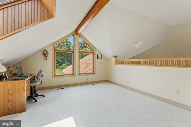 18291 Calumet Ln, Bluemont, VA 20135 - office space with baseboards, vaulted ceiling, and carpet floors