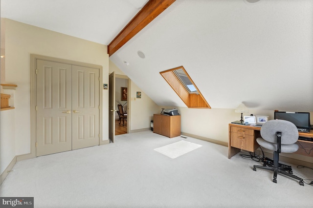 18291 Calumet Ln, Bluemont, VA 20135 - carpeted office featuring lofted ceiling with skylight and baseboards