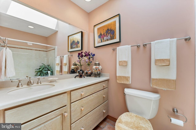 18291 Calumet Ln, Bluemont, VA 20135 - bathroom featuring tile patterned floors, toilet, walk in shower, and vanity
