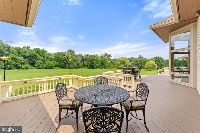18291 Calumet Ln, Bluemont, VA 20135 - wooden deck featuring a lawn and outdoor dining area