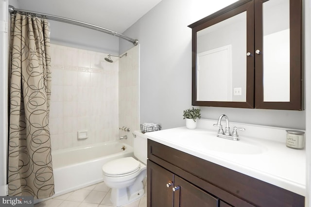 6033 Sweet Dale Ct, Springfield, VA 22152 - bathroom with vanity, shower / tub combo with curtain, toilet, and tile patterned floors
