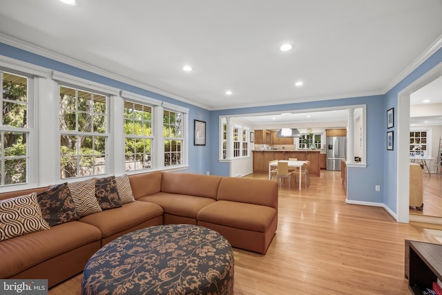4 Rooftree Rd, Cherry Hill, NJ 08003 - living area featuring crown molding, light wood finished floors, baseboards, and recessed lighting