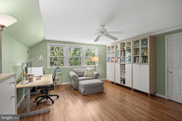 4 Rooftree Rd, Cherry Hill, NJ 08003 - office featuring wood finished floors, ceiling fan, vaulted ceiling, and baseboards