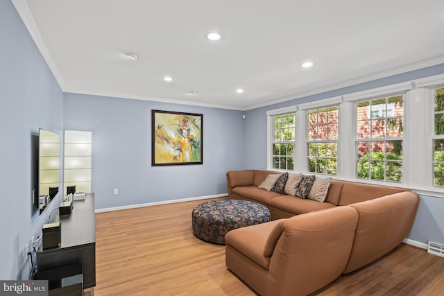 4 Rooftree Rd, Cherry Hill, NJ 08003 - living room with crown molding, wood finished floors, baseboards, and recessed lighting