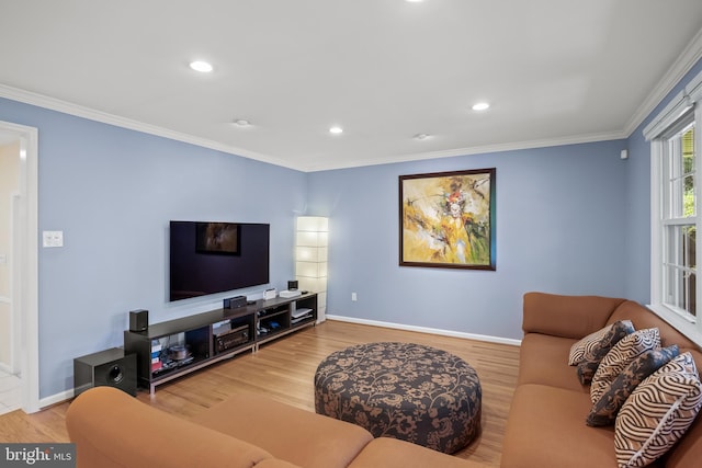 4 Rooftree Rd, Cherry Hill, NJ 08003 - living room featuring wood finished floors, ornamental molding, baseboards, and recessed lighting