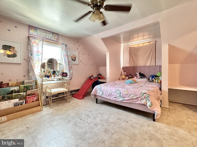 436 Norway Ave, Hamilton, NJ 08629 - bedroom featuring tile patterned floors, ceiling fan, and vaulted ceiling
