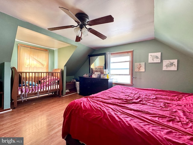 436 Norway Ave, Hamilton, NJ 08629 - bedroom featuring wood finished floors, ceiling fan, and vaulted ceiling