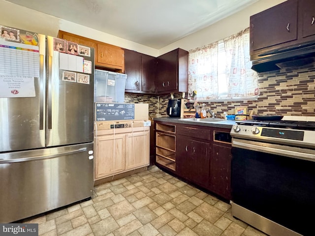 436 Norway Ave, Hamilton, NJ 08629 - kitchen with a sink, brick patterned floor, stainless steel appliances, and tasteful backsplash