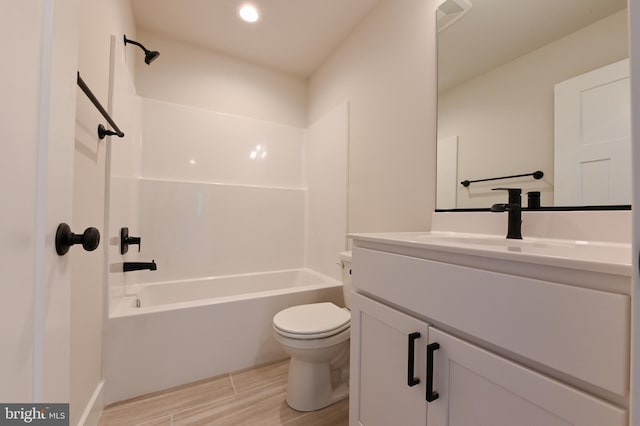 3519 Cedar Dr, Edgewater, MD 21037 - bathroom with vanity, wood finished floors, toilet, recessed lighting, and shower / bath combination