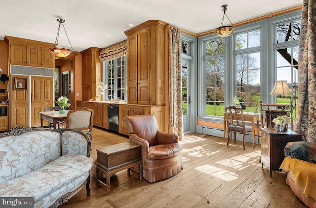227 Jackson Rd, Cochranville, PA 19330 - living area with light wood-style floors, healthy amount of natural light, baseboard heating, and recessed lighting