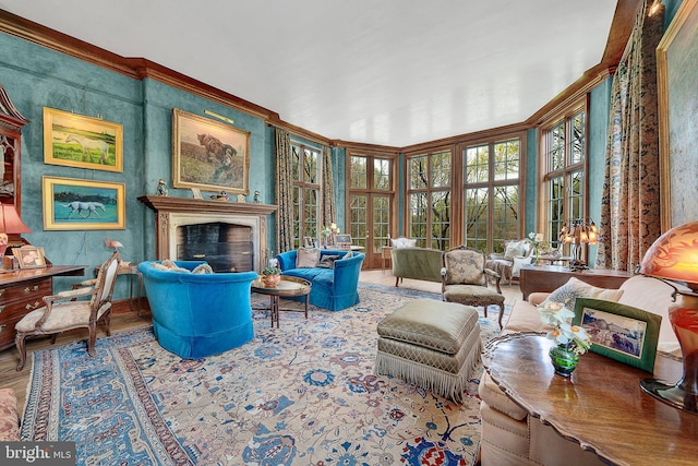 227 Jackson Rd, Cochranville, PA 19330 - sitting room with ornamental molding, healthy amount of natural light, and a fireplace