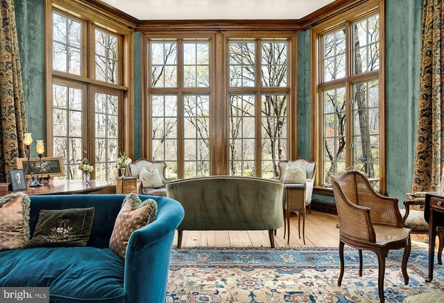 227 Jackson Rd, Cochranville, PA 19330 - sunroom / solarium featuring french doors, a high ceiling, wood-type flooring, and ornamental molding